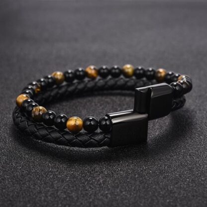 Pulsera de cuero piedra ojo de tigre