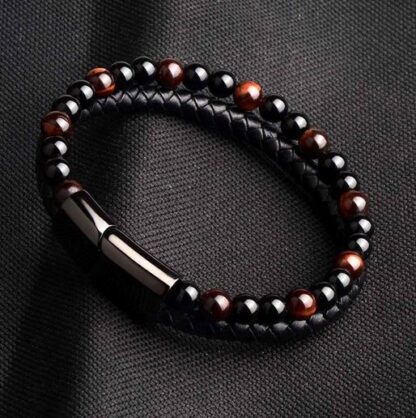 Pulsera de cuero ojo de tigre rojo