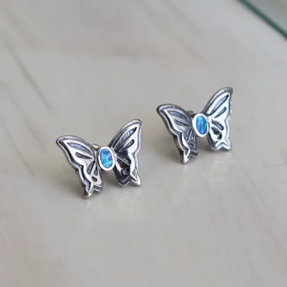 Aros de plata con ópalo mariposa - Imagen 2