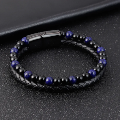 Pulsera de cuero ojo de tigre azul - Imagen 2