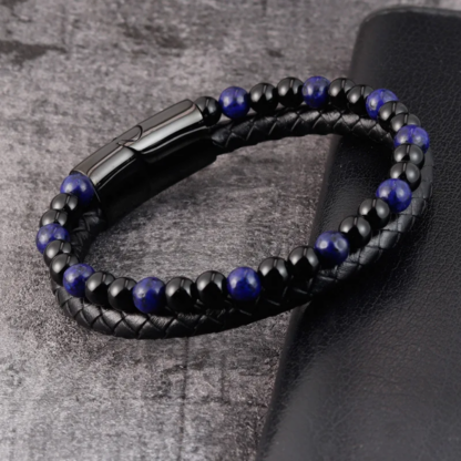 Pulsera de cuero ojo de tigre azul - Imagen 4