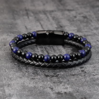 Pulsera de cuero ojo de tigre azul - Imagen 3